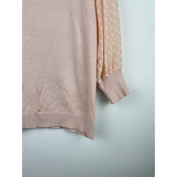 Adrianna Papell Pink Blouse w/ Sheer Polka Dot Sleeves - Size Small - Picture 3 of 6